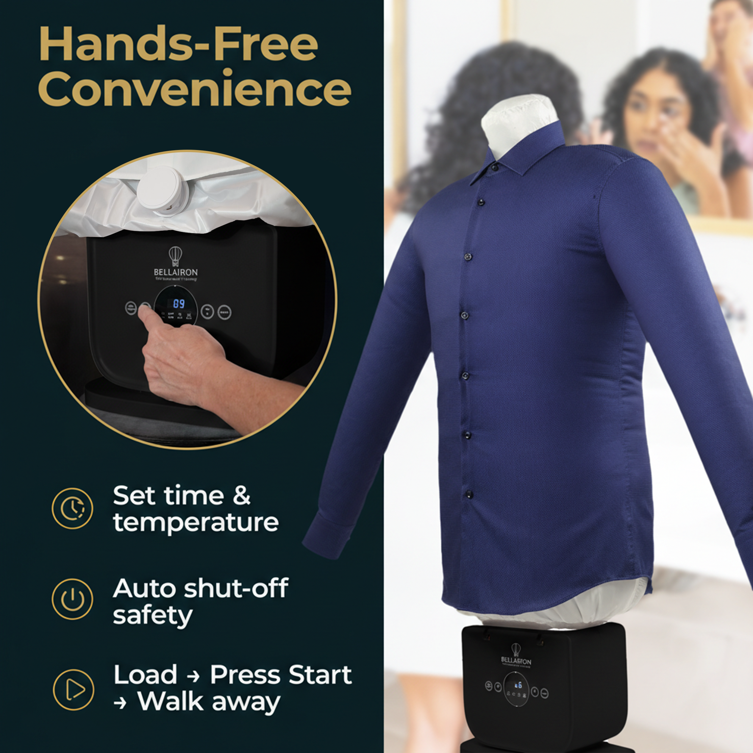 Bellairon Black Version – Automatic Hot Air Dryer & Iron for Shirts & Pants
