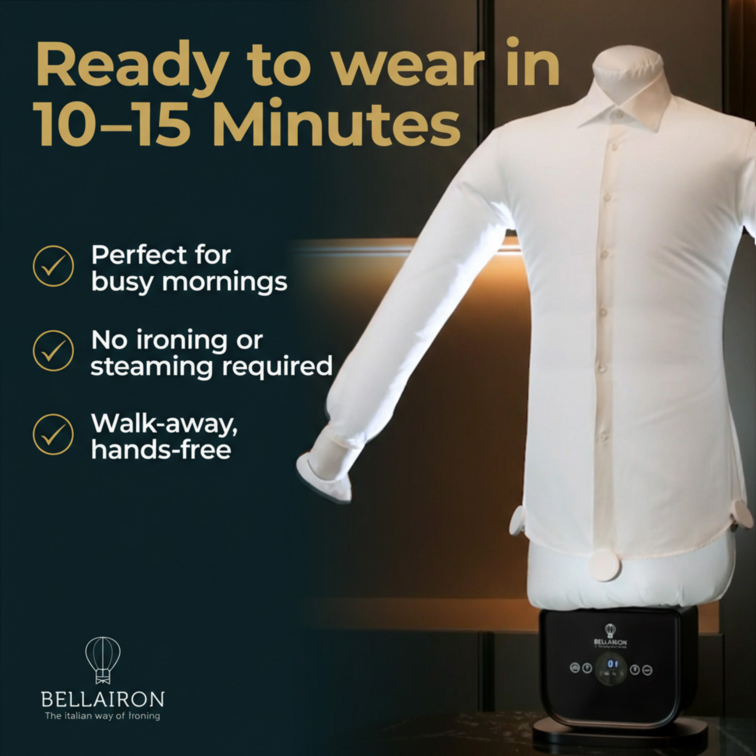 Bellairon Black Version – Automatic Hot Air Dryer & Iron for Shirts & Pants