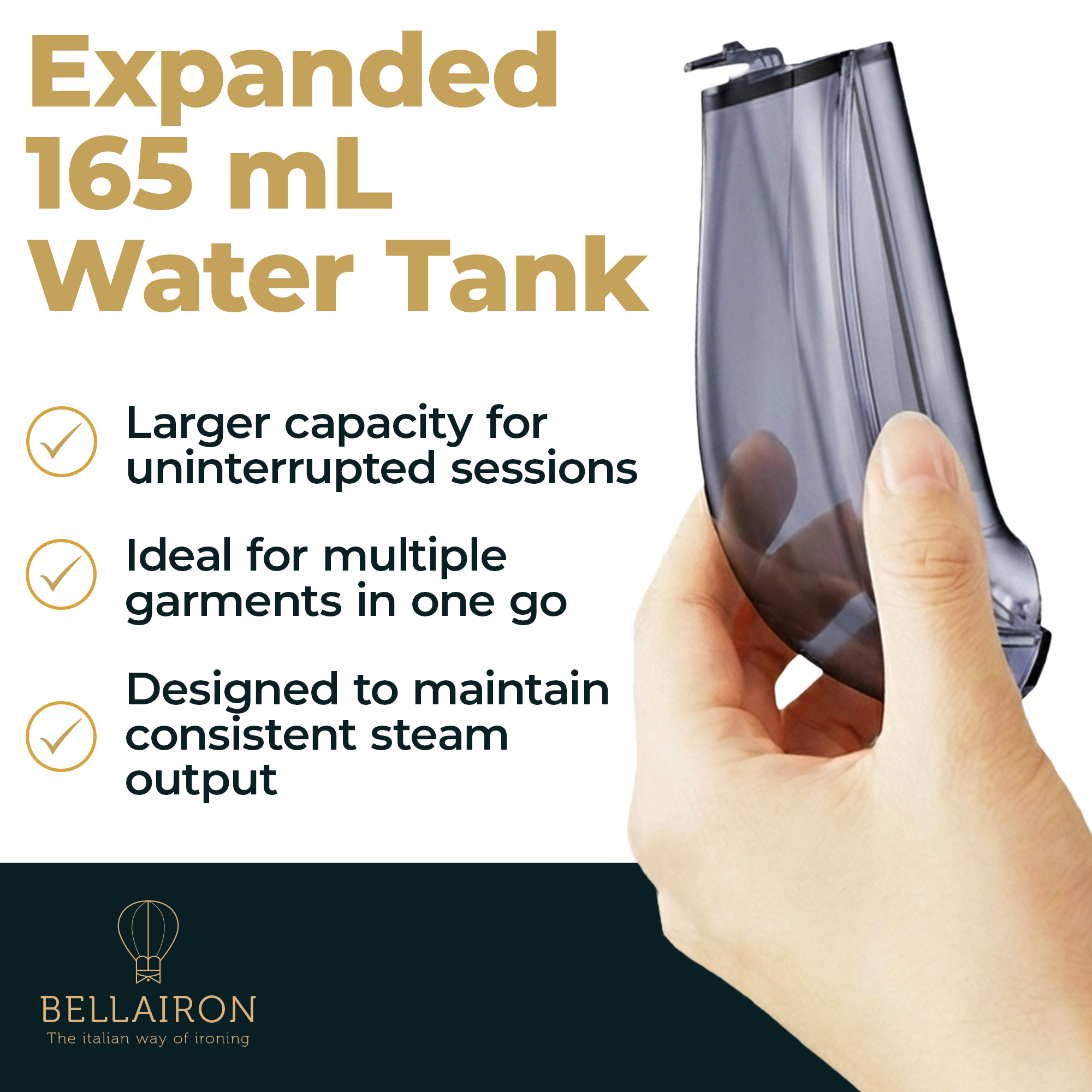 BELLAIRON Accessory Set for Veloce Vacuum Garment Steamer, 165ml Expanded Water Tank with Upright Resting Base