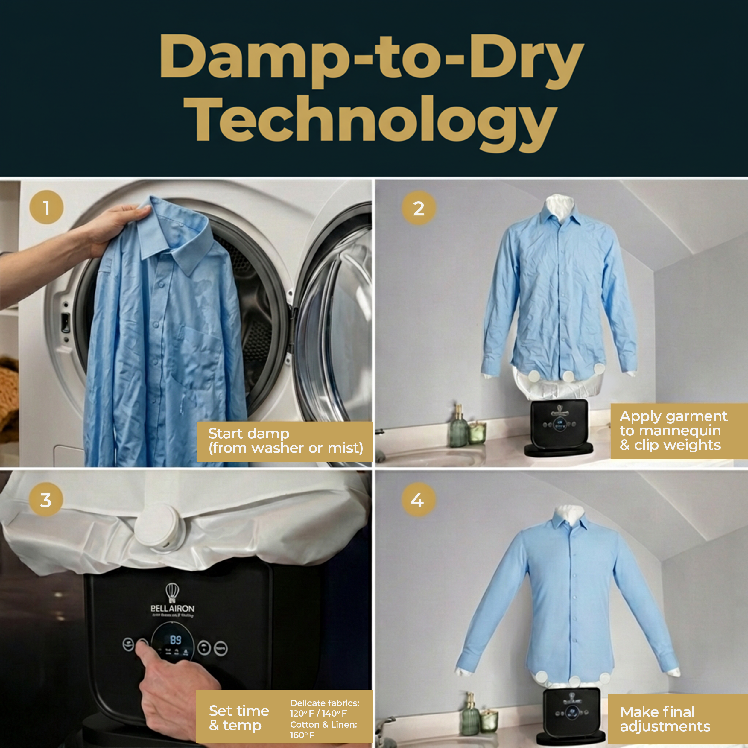 Bellairon Black Version – Automatic Hot Air Dryer & Iron for Shirts & Pants