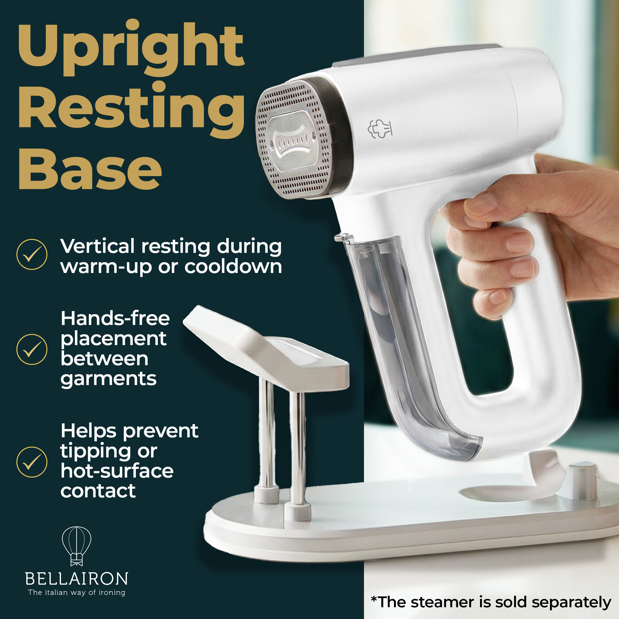 BELLAIRON Accessory Set for Veloce Vacuum Garment Steamer, 165ml Expanded Water Tank with Upright Resting Base